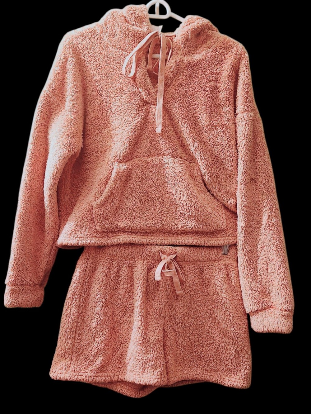 No Boundaries Plush Hoodie and Shorts Pajama Set - Dusty Pink Size M